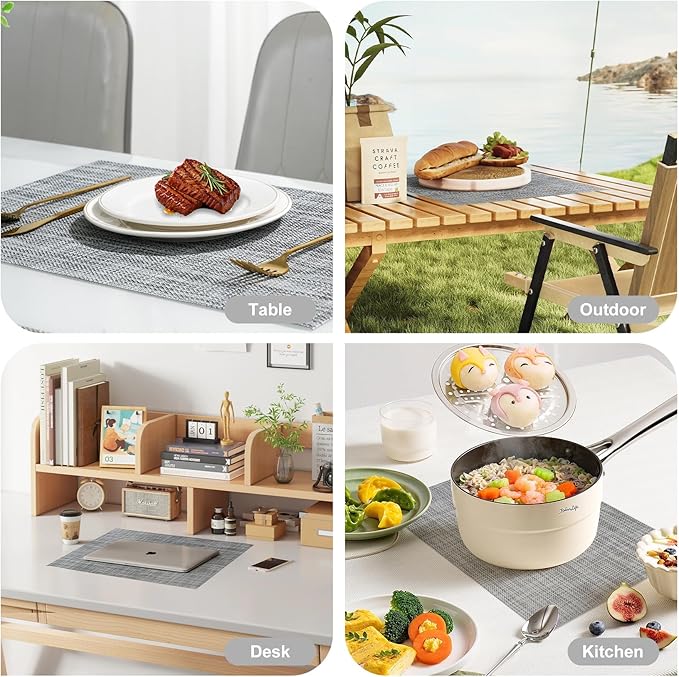 flohar Placemats Set of 8竊똍on-Slip PVC Weave Table Mats Easy to Clean竊똇eat Resistant Place Mats for Kitchen Dining Table Decoration Indoor Outdoor竊똆ray