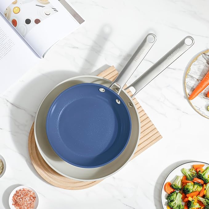 MsMk 5-Piece Ceramic Non Stick Pans Set 8, 10, 12 Inch Frying Pans, 10inch and 12 Inch with Tempered Glass Lids, Stay-Cool Handles, Oven Safe 700?? Compatible with All Cooktops