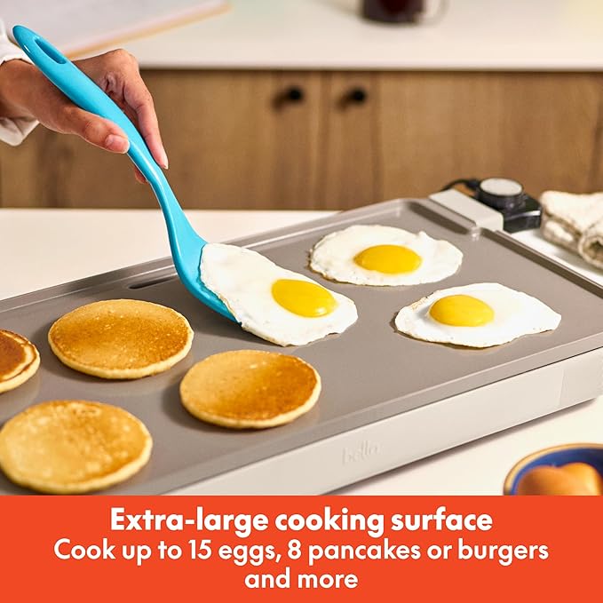 bella 12" x 22" Electric Griddle with EverGood??Ceramic Nonstick Coating, Removable Temperature Probe, Dishwasher-Safe Drip Tray & Cool Touch Handles, Cook up to 15 Eggs, 1500 Watt, Oatmilk