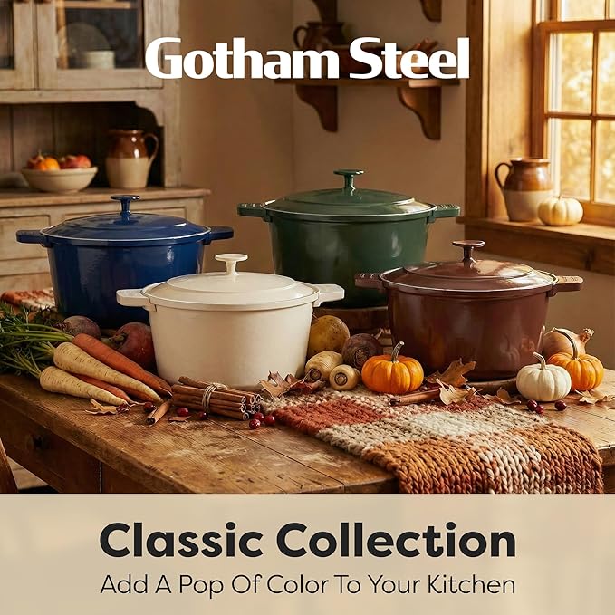 Gotham Steel 5 Qt Lightweight Dutch Oven Pot with Lid & Holders, Ceramic Non Toxic, Oven Safe & Even Heat Retaining Dutch Oven for Bread Baking Sourdough, Soup, Casserole, 70% Lighter than Cast Iron