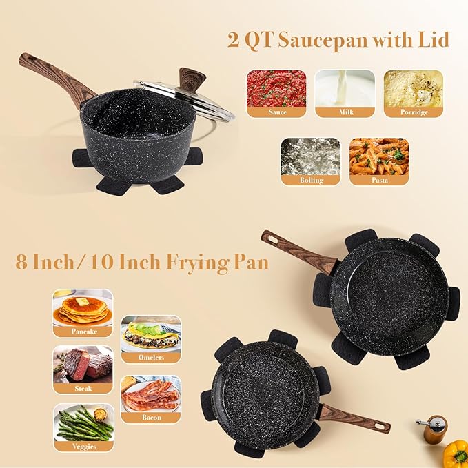 PekGema 14 Pcs Ceramic Cookware Sets, Pots and Pans Set Nonstick, Non Toxic Healthy Non stick Kitchen Cooking Set, Induction Cookware with Frying Pan Set, PFAS PTFE PFOA FREE, Black