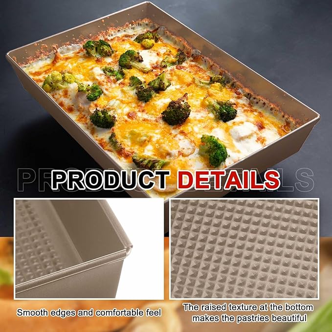 RimCereal 3 Pcs 10 x 14 x 2.36 in Detroit Style Pizza Pan Hard Rectangular Deep Pizza Pans Non Stick Sicilian Style Pan Dish Pre Seasoned Bakeware Kitchenware(Gold)