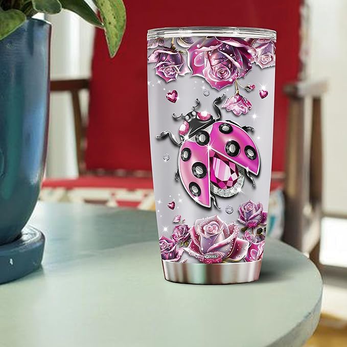 WONWIX Personalized Insulated Stainless Steel Ladybug Gifts for Women, 20oz Travel Mug Tumbler Water Bottle, Cup for Girls, Wife, Daughter, Perfect for Christmas, Birthday, Mother's Day, Valentine