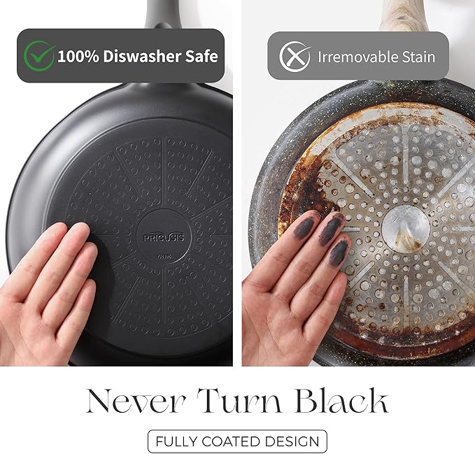 PRICUSIS Nonstick Saucepan with Lid, 2.7 Quart Non Toxic Pot with Pour Spouts, Full Coated, 100% Dishwasher Safe, Induction Compatible & Oven Safe, PTFE & PFOA Free, Black Sesame