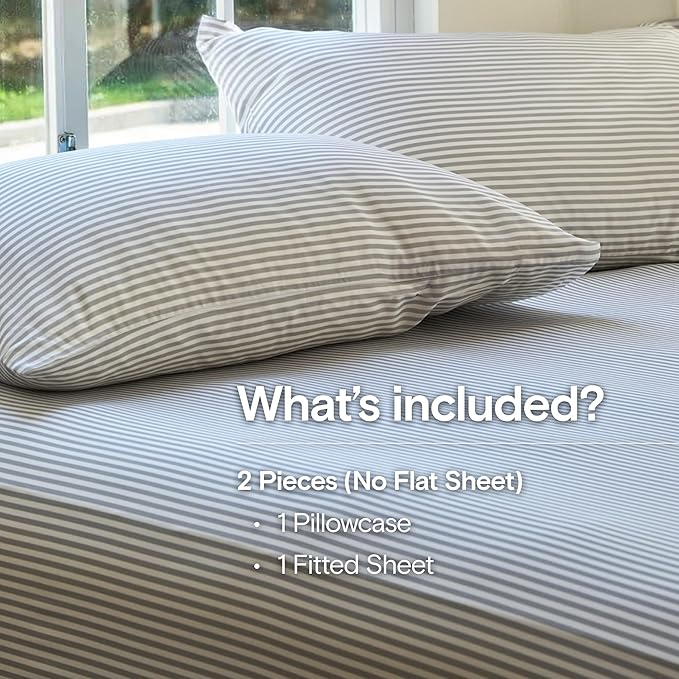DOZ Sheet Set, 100% Viscose derived from Bamboo, Organically Grown, Buttery Soft, Cooling Sheets, High GSM, Deep Pockets - 2 Piece - 1 Pillowcase 1 Fitted Sheet (Stripe, Twin XL)