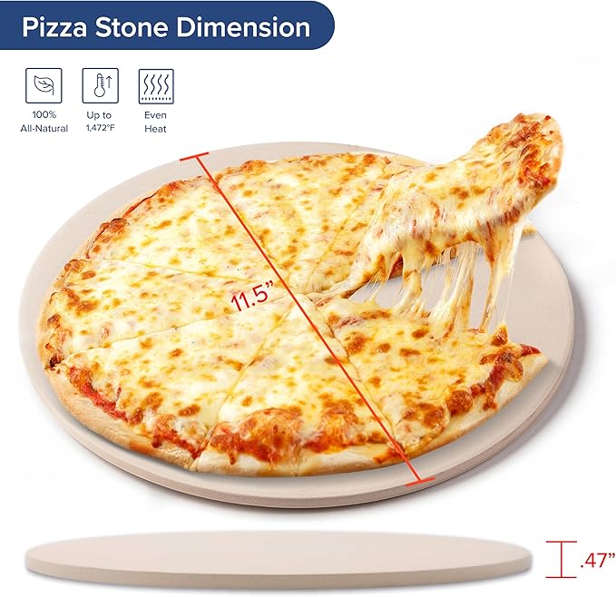 Nuwave 11.5 Inch Pizza Stone, New and Improved .47 Inch Thickness, Durable, Safe Baking Stone for Grill or Oven, Thermal Shock Resistant, Natural Cordierite Baking Stone, 1,472 °F Resistant, Round