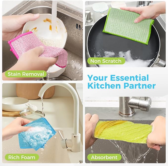 AIDEA Non Scratch Wire Dishcloth 24PK, Upgraded Wire Dishwashing Rag for Kitchen, Dual Sided, Washable Dish Cloths, Cleaning Pads Steel Scrubber for Cookware, Sinks, Dishes, Stove Tops, 7"횞8"
