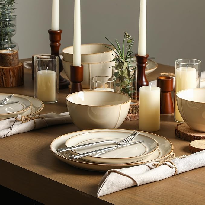 Stone Lain Infinity 24-Piece Dinnerware Set Stoneware, Plates and Bowls Set, Dishwasher and Microwave Safe, Dish Set for 8, Beige