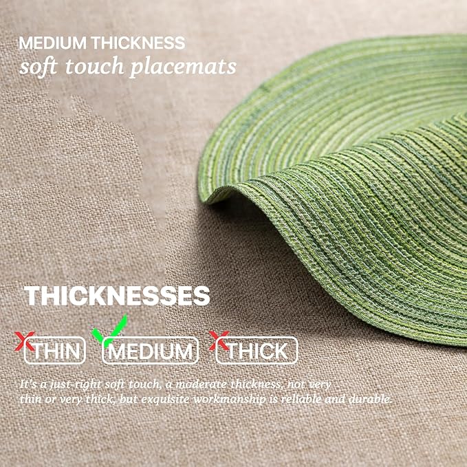 Round Placemats Set of 6 Woven Placemats Washable Braided Table Mats for Dining Table Heat Resistant Non-Slip Circle Place Mats(Green)