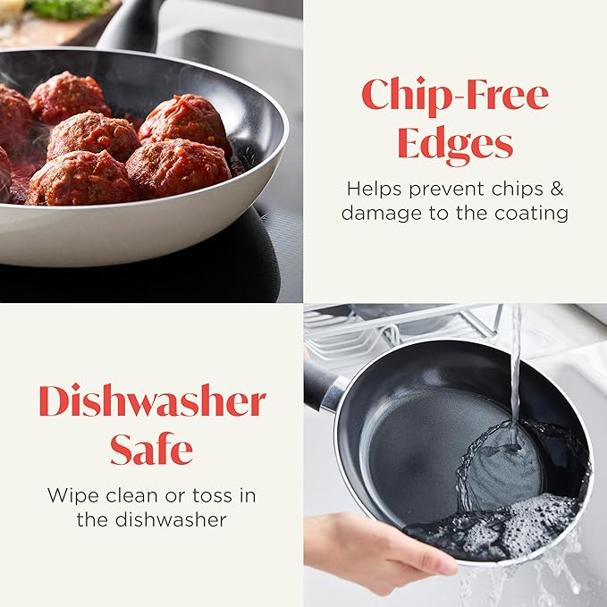 Deco 11??Nonstick Frying Pan Skillet, Made in Italy, Diamond Ceramic PFAS-Free, Dishwasher & Metal Utensil Safe, Durable Gloss Enamel Finish, Stay-Cool Handle, High Walls-Extra Room, Taupe