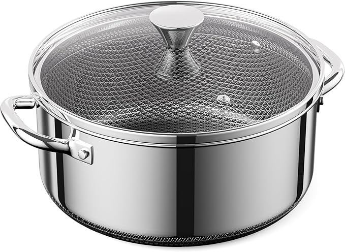 Hybrid Nonstick 2-Quart Stockpot,8 Inch Stainless Steel Stockpot with Glass Lid,PFAS PFOA PTFE Free, Dishwasher-Friendly, Oven-Safe Up to 600째F,Non-stick Soup Pot Compatible with All Cooktops