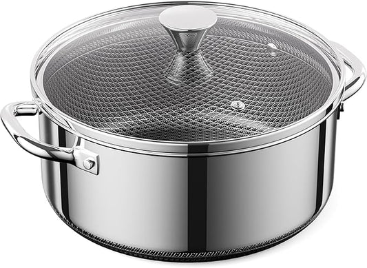 Hybrid Nonstick 2-Quart Stockpot,8 Inch Stainless Steel Stockpot with Glass Lid,PFAS PFOA PTFE Free, Dishwasher-Friendly, Oven-Safe Up to 600째F,Non-stick Soup Pot Compatible with All Cooktops