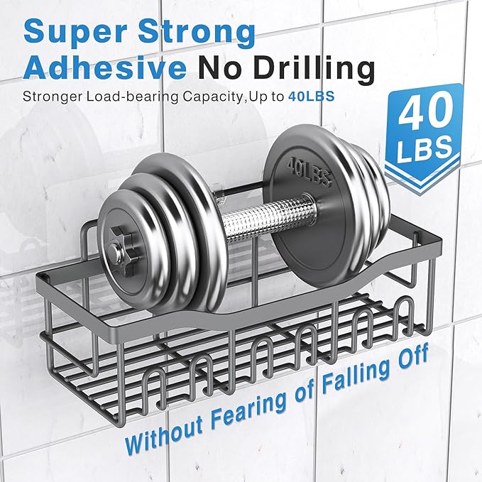 EUDELE 5-Pack Rustproof Stainless Steel Shower Caddy ??No Drill Adhesive Bathroom Organizer with Large Capacity, Spacious Shower Shelves for Inside Shower, Kitchen & Home Decor Storage-XL Size
