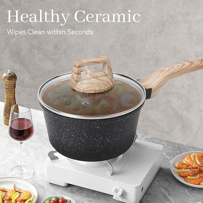 23-Piece Nonstick Pots and Pans Set ??Granite Cookware Set, PFOA-Free ??Includes Frying Pans, Saucepans, Griddle, Egg Pan ??Induction, Gas, Electric Compatible ??Black