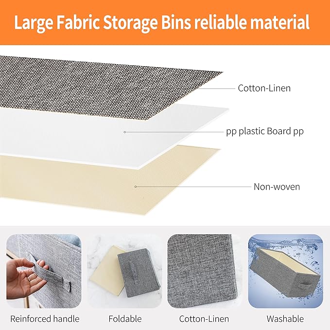 Linen Folding Storage Bins, 3 Pack Large Storage Baskets, Washable, Clothing Storage Bins with Handle, Closet Organizer for Storage Sweater,Sheets(dark grey, 16"x9쩍"x6쩐")