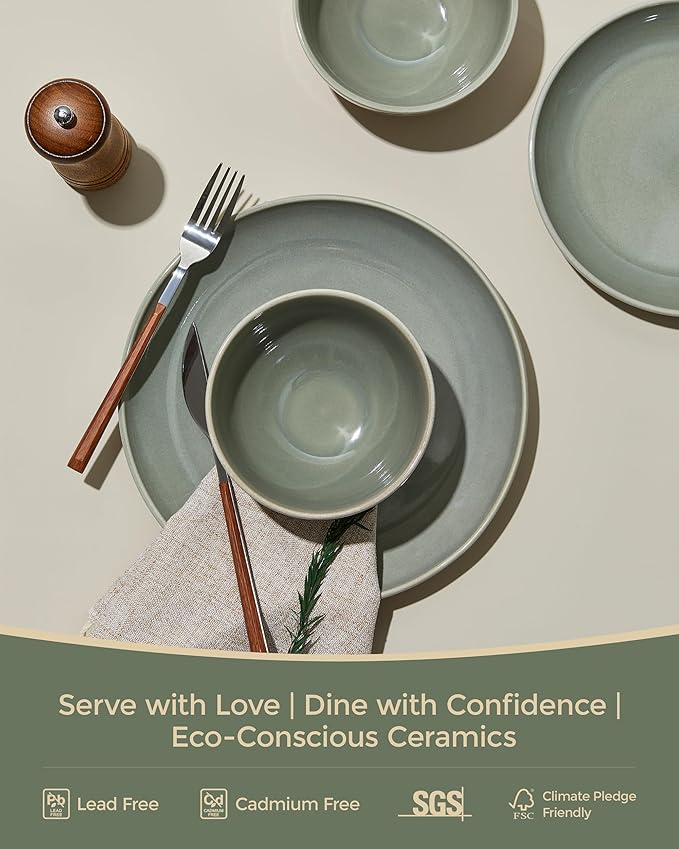 Dinnerware Sets with Double Bowls Service for 6, Gradient Green
