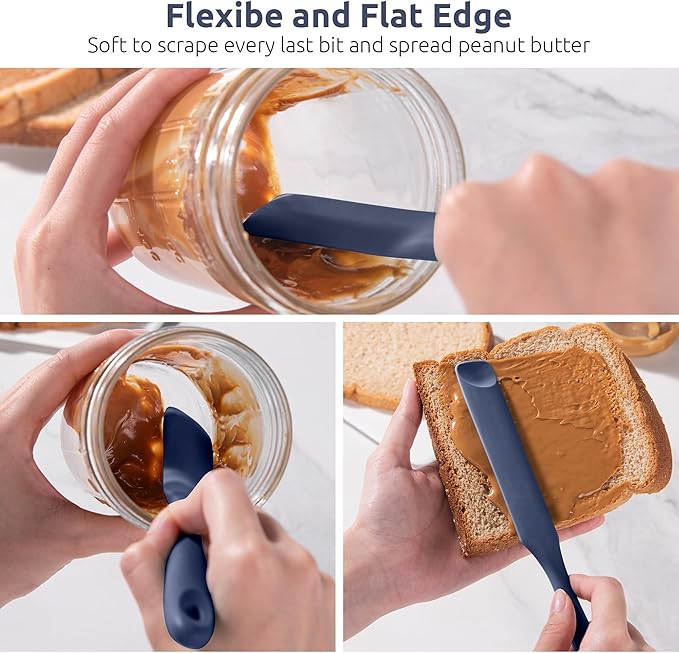 U-Taste Silicone Jar Spatula for Sourdough Starter: Long Skinny Food-Grade Jam Spreader, Sturdy Stirring Stick Bowl Scraper with Flexible Spoon Tip, Mixing Tool, Peanut Butter Knife (Midnight Blue)