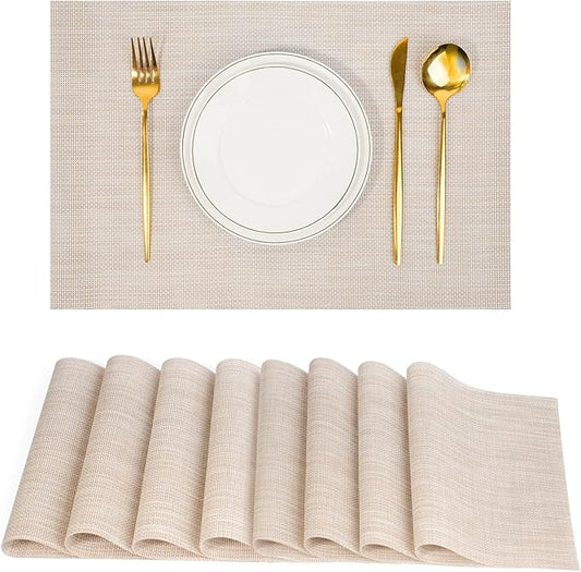 flohar Placemats Set of 8竊똍on-Slip PVC Weave Table Mats Easy to Clean竊똇eat Resistant Place Mats for Kitchen Dining Table Decoration Indoor Outdoor竊똁eige White
