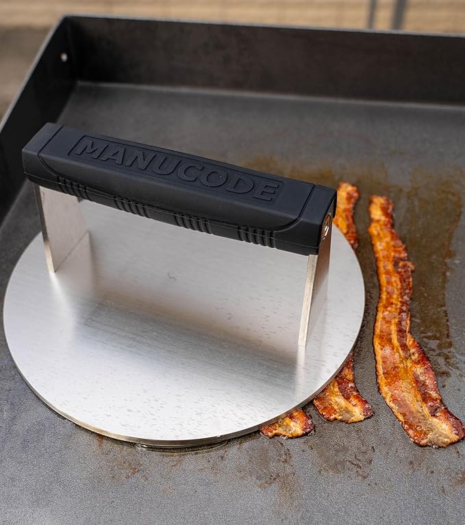 Stainless Steel Burger Smasher 3.25 LB ??8 Inch Steak Weight for Smash Burgers, Bacon, Sandwiches | Dishwasher Safe, Preheatable Protein Press with Silicone Handle | Commercial BBQ Tool