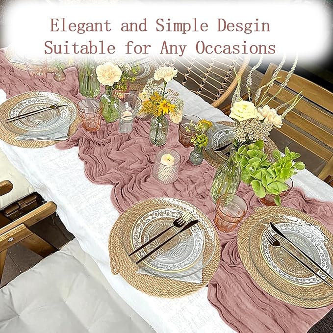 4 Pack Dusty Pink Cheesecloth Table Runner 20 x 120 inch Gauze Table Runners 10 FT Long,Semi Sheer Cheese Cloth Fabric Table Runner Bulk for Wedding,Party,Baby Shower,Bridal Shower Decoration