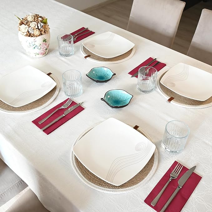 Round Placemats Set of 4, Handmade by Braided Natural Jute with White Cotton Cord, Dia. 12.6 Inch, Heat Resistant, Doublesided, Light Brown
