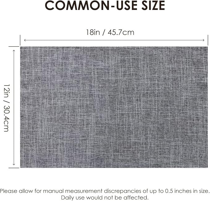 Aironment Placemats Set of 4, Bilayer Thickened Linen Place Mats Heat Resistant Machine Washable Wrinkle Free Carefully Selected Polyester Mats for Kitchen/Dining/Coffee Table (Light Grey)