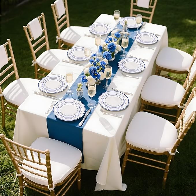 U-QE 100pcs Blue Plastic Plates for Party - Blue Plates Disposable Heavy Duty - Premium Plates Include 50 10" Dinner and 50 7" Dessert Plate, Perfect for Party, Wedding & Birthday