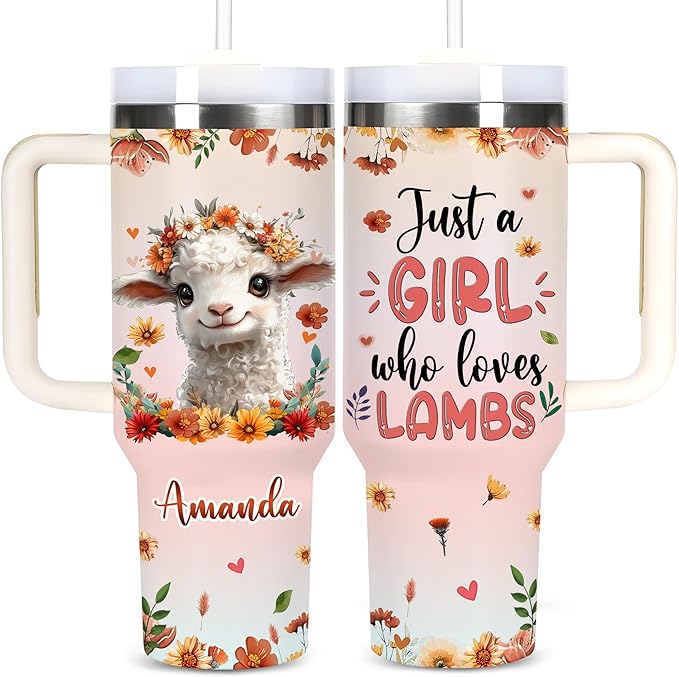 Personalized Cute Lamp Cup - Mother's Day Birthday Gift For Animal Lovers - Just A Girl Who Loves Lamp Tumbler 40oz With Custom Name - Pet Lover Gifts For Women, Her