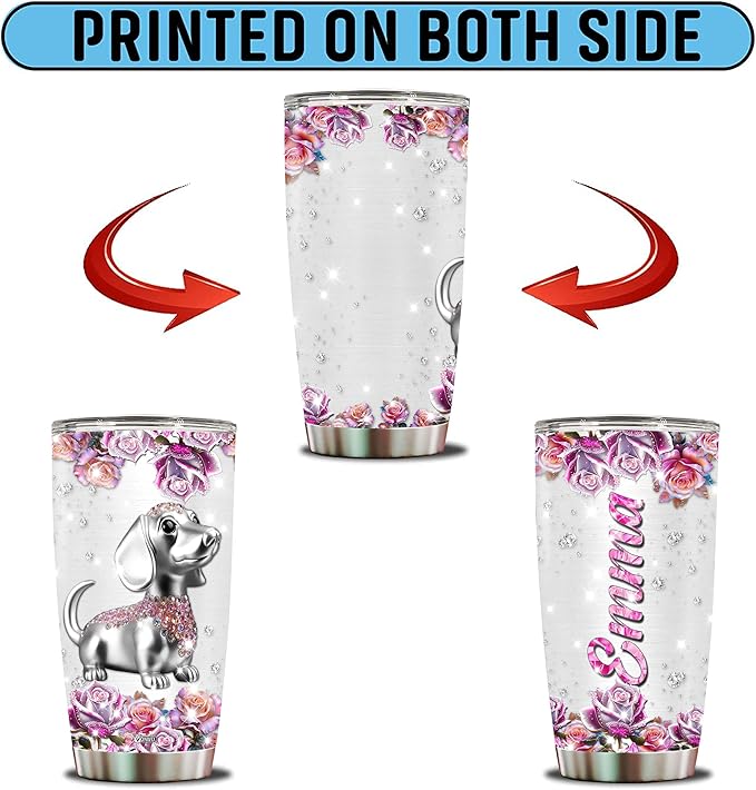 WONWIX Personalized Dachshund Themed Gifts for Women, Girls, Wife, Daughter, Insulated Stainless Steel Tumbler, Mug, Cup, Water Bottle, Perfect for Christmas, Birthday, Mother's Day, Valentine