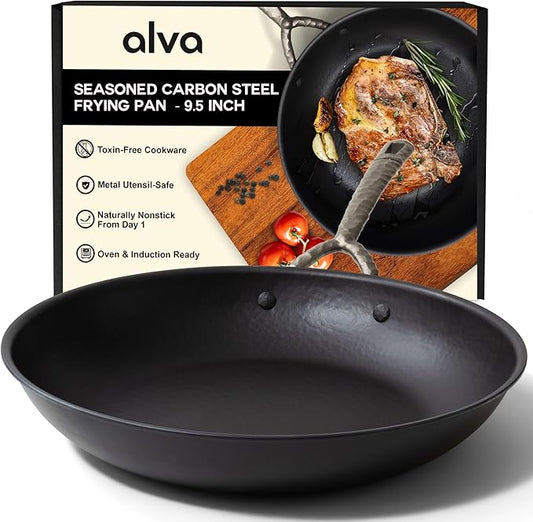 Alva Artist 9.5??Carbon Steel Frying Pan ??Naturally Nonstick, Chemical-Free (No PTFE, PFOA, PFAS), Induction-Ready & Oven-Safe, Built for Lifetime Durability, Pro-Level Heat Control, Belgian Design