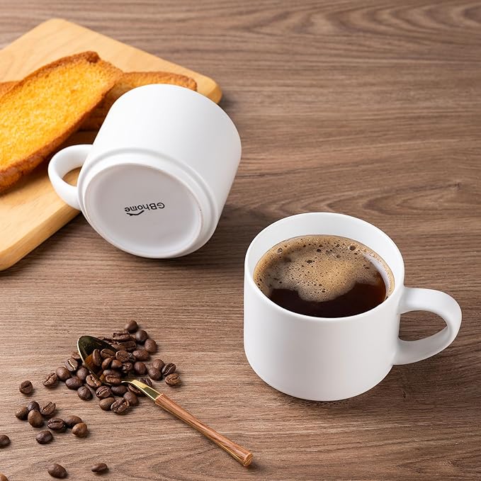 GBHOME 14 OZ Coffee Mugs Set of 6, Stackable Ceramic Mugs for Men, Women, Modern Coffee Mugs With Stable Base for Latte, Tea, Cappuccino. Dishwasher & Microwave Safe, Matte White