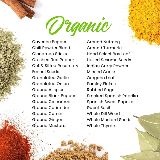 The Spice Lab Complete Organic Spices and Seasonings Set - 18 Jar Spice Kit Variety Pack - Complete Starter Set Great BBQ, Grilling and Gift Sets - Ultimate Culinary Cooking Spices Set