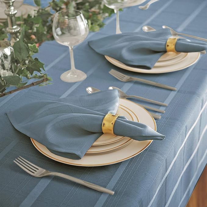 Newbridge 52 x 70 Inch Rectangle Fabric Tablecloth, Elegance Plaid, 100% Polyester, No Iron Soil Resistant Dining Room, Party and Banquet Table Cover, Solid Textured, Shadow Blue