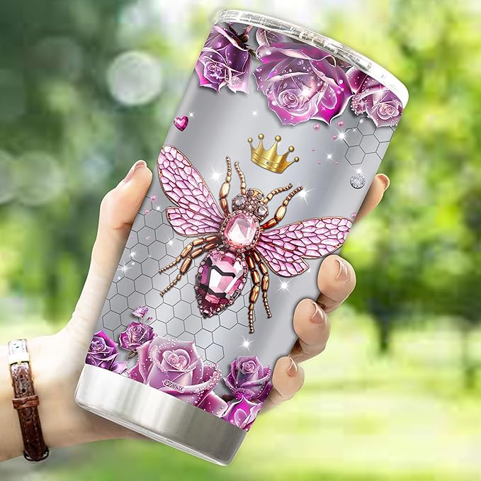WONWIX Personalized Queen Bee Gifts for Women Insulated 20oz Stainless Steel Gift for Girls, Wife, Daughter Bee Lovers, Water Bottle, Travel Cups Tumblers Christmas Birthday Mother's Day Valentine