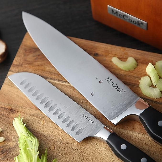 McCook짰 Knife Sets, German Stainless Steel Kitchen Knives Set with Built-in Sharpener and Wooden Block