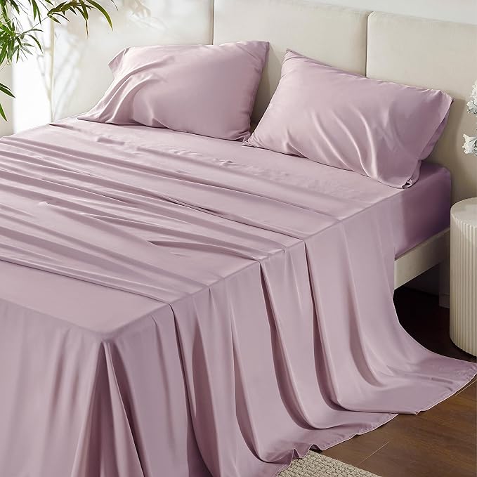 Bedsure Full Size Bed Sheets, Cooling Sheets, Rayon Derived from Bamboo, Breathable & Soft, Deep Pocket Up to 16 Inches, Hotel Luxury Silky Bedding for Hot Sleepers, Lavender