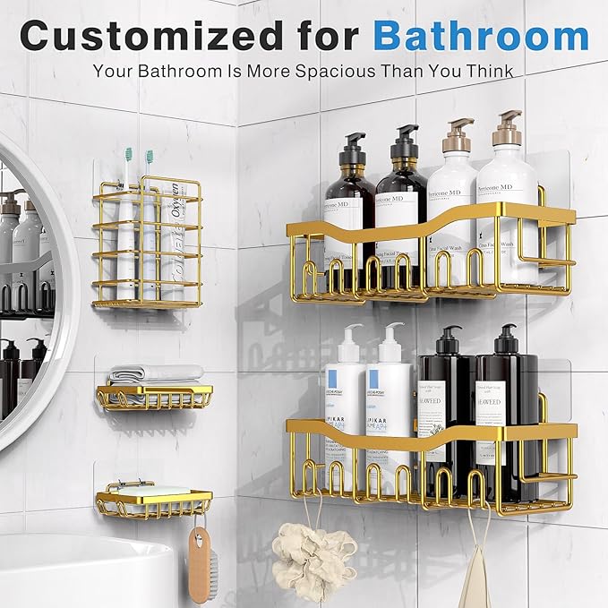 EUDELE 5-Pack Rustproof Stainless Steel Shower Caddy ??No Drill Adhesive Bathroom Organizer with Large Capacity, Spacious Shower Shelves for Inside Shower, Kitchen & Home Decor Storage-XL Size