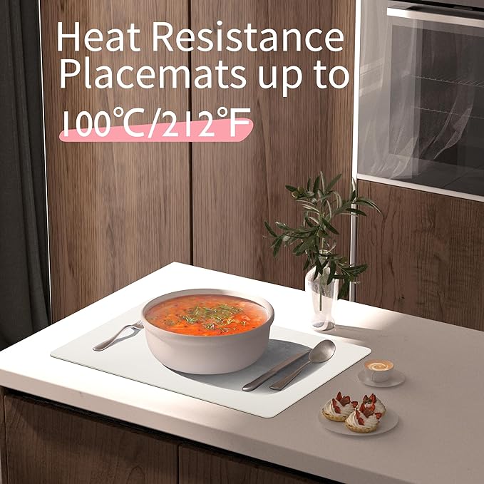 Maxpearl Faux Leather Placemats Set of 6 - Waterproof - Wipe Clean - Heat Resistant - Anti Slip Dining Table Place Mats, Suitable for Indoor & Outdoor Use, 17?쇺셹12?쇺? Ivory White