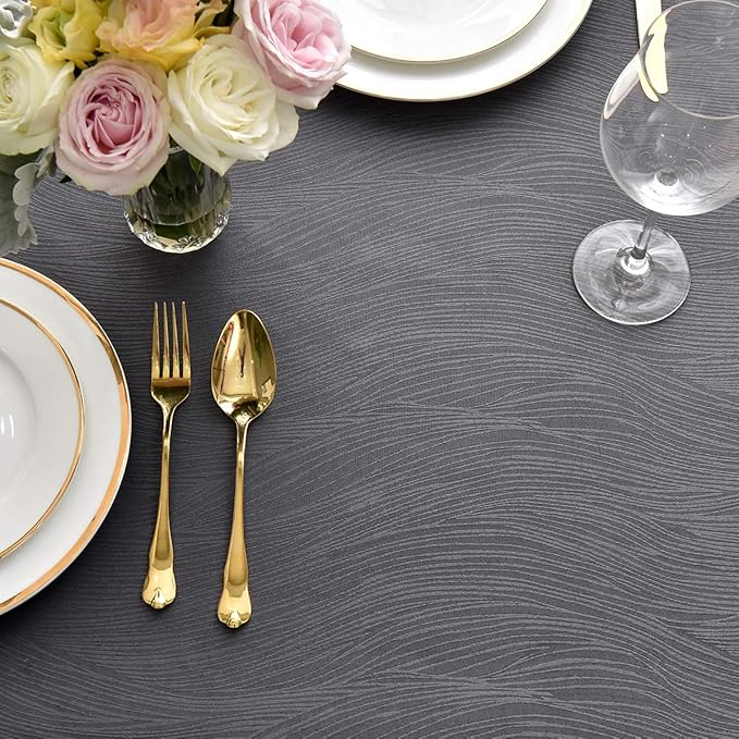 maxmill Jacquard Table Cloth Waving Pattern Water Resistant Wrinkle Resistance Heavy Weight Soft Tablecloth for Kitchen Dinning Tabletop Decoration Oblong 60 x 140 Inch Charcoal