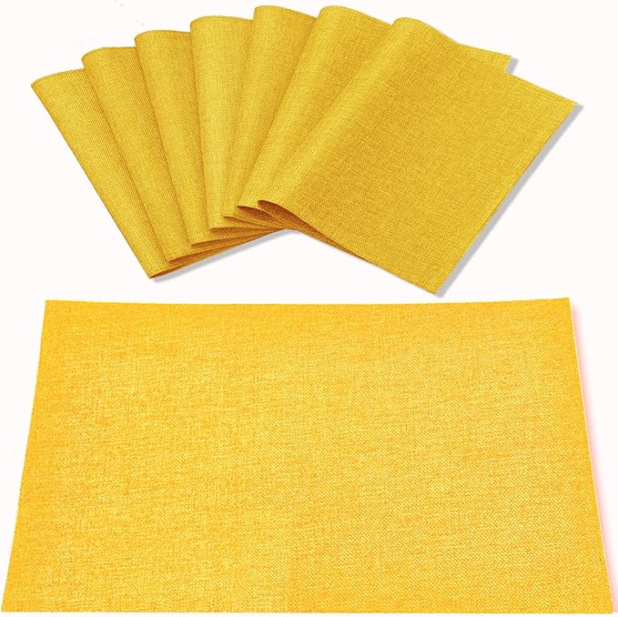 Rinpon Cloth Yellow Placemats Set of 8, Linen Type Fabric Placemats Machine Washable Heat Resistant Placemats Polyester Place Mats for Halloween, Thanksgiving and Christmas Dining Table (Yellow)