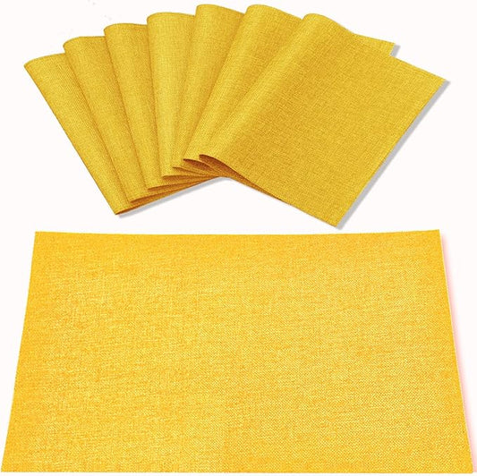 Rinpon Cloth Yellow Placemats Set of 8, Linen Type Fabric Placemats Machine Washable Heat Resistant Placemats Polyester Place Mats for Halloween, Thanksgiving and Christmas Dining Table (Yellow)