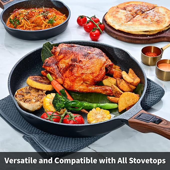 8 Inch and 12.5 Inch Smart Nonstick Frying Pan Set with Removable Handles,Cast Aluminum and Anti-Scratch Saut챕 Pans,Compatible with All Stovetops,Dishwasher and Oven Safe