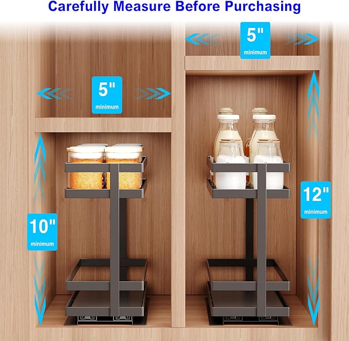 4 Pack Pull Out Spice Rack Organizer for Cabinet, 2 Tier Metal Slide Out Seasoning Organizer and Storage Heavy Duty Vertical Spice Rack Shelf Pullout for Kitchen Cabinets No Drilling (Black)