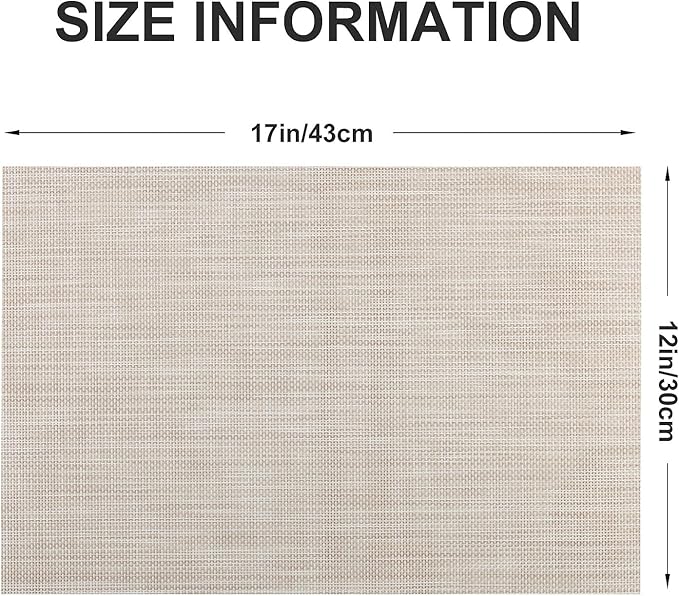 LANDVIEW Vinyl Placemats Set of 8, PVC Woven Washable Non-Slip Table Mats, Heat Resistant Wrinkle Free Place Mats for Dining Table, Easy to Clean (8, Beige)