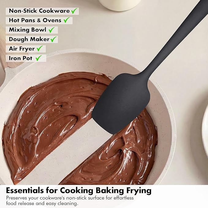 2 Pieces Silicone Spatula Set: Ironberry 600쨘F Heat Resistant Food Grade Cooking & Baking Utensils, Kitchen Flexible Nonstick Rubber Scraper for Scraping, Mixing, Scrambling, Flipping (Black)