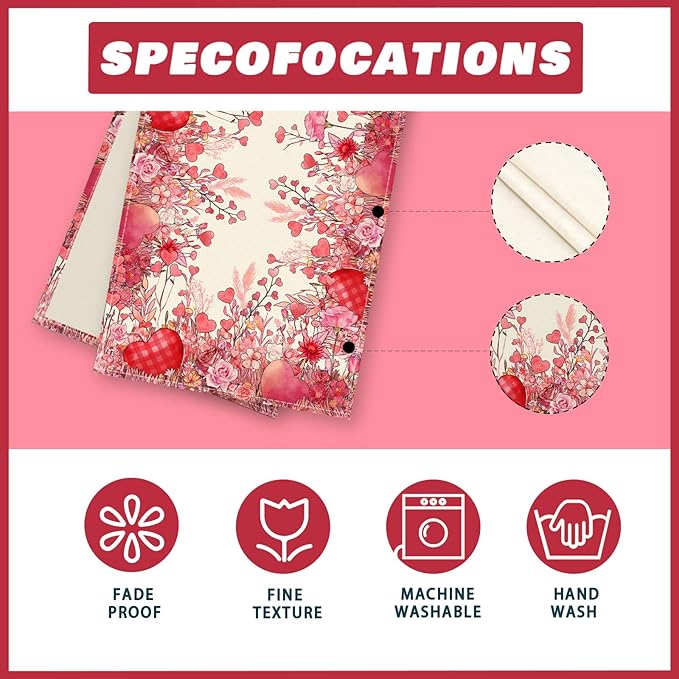 XCHI Wild Flowers Love Hearts Valentine?셲 Day Table Runner Table Decoration for Party Home Kitchen Dining Holiday Decor 13x120 Inch