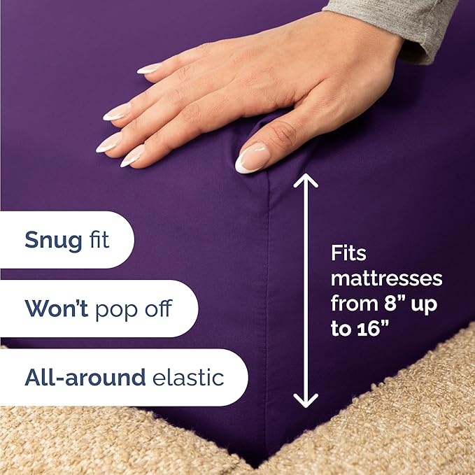 Twin 4 Piece Sheet Set - Cooling & Breathable Bed Sheets - Hotel Luxury Bed Sheets for Women, Men, Kids & Teens - Comfy Bedding w/Deep Pockets & Easy Fit - Soft & Wrinkle Free - Twin Purple Sheets