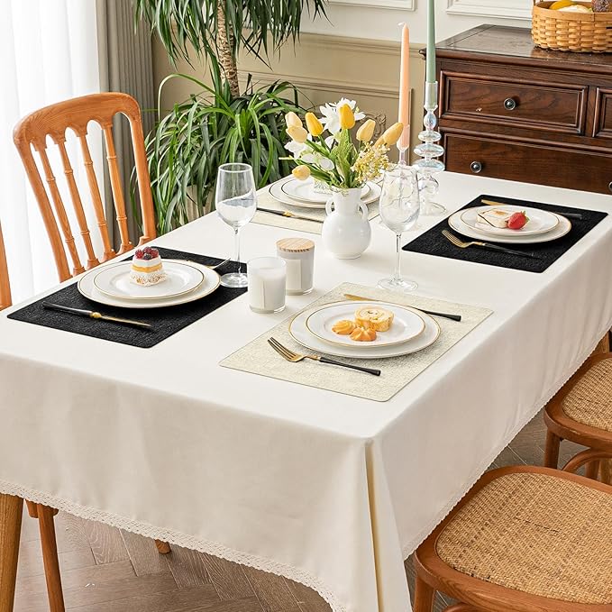 Romanstile Reversible Vinyl Placemats Set of 8, Faux Leather 100% Waterproof Oil-Proof Wipeable Place Mats, Heat Resistant Dual Sided Table Mats for Kitchen/Dining/Party (Black Beige, 12 x 17 Inch)