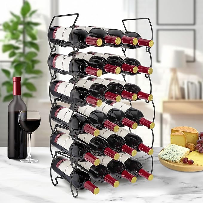 Sorbus 6-Tier Stackable Wine Rack - Classic Style Wine Racks for Bottles - Perfect for Bar, Wine Cellar, Basement, Cabinet, Pantry, etc - Hold 24 Bottles, Metal (Black)
