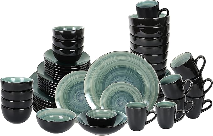 Stoneware Sonoma Dinnerware Set, Black + Speckled Spin Wash (56pc Set, Blue)